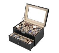 Flexzion Watch Box Organizer for Men and Women - 20 Slots Watch Storage Box with Top Glass Display & Removable Pillows in Each Slot - Premium Watch Cases for Men Made with PU Leather