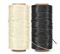 Flexzion Waxed Thread, Wax String, Coated Cord Heavy Duty Polyester 284Yard 1mm 150D for Bracelets, Leather Craft Stitching Sewing, Book Binding, DIY Handcraft (Black+Beige)