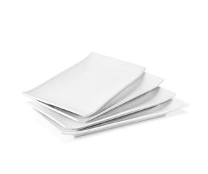 Flexzion White Serving Platters - 4 Pack Rectangular Serving Plate - 10 Inch Long Rectangle Ceramic Serving Platter Set for Appetizer, Meat, Bread, Dessert - Microwave, Oven, and Dishwasher Safe