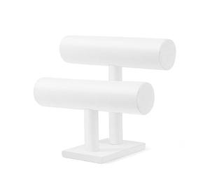 Flexzion White Velvet Hovering 2 Tier T-bar Jewelry Stand Display Storage Store Rack - Removable Necklace Bracelet Earring Bangle Pendants Anklet Tower Watch Key Holder Organizer For Women Men Girl