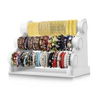 Flexzion White Velvet Hovering 3 Tier T-bar Jewelry Stand Display Storage Store Rack - Removable Necklace Bracelet Earring Bangle Pendants Anklet Tower Watch Key Holder Organizer For Women Men Girl