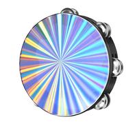 Flexzion Wood Church Tambourine Instrument - 8 Inch Reflective Hand Drums for Kids and Adults, Single Row Metal for Church, Parties, & Musical Events