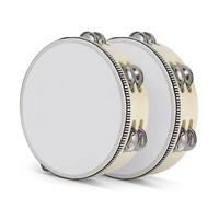 Flexzion Wood Handheld Tambourine (2 Pack) 8 Inch Double Row 12 Pair Jingles, Hand Held Percussion Drum Moon Musical Educational Instrument with Metal Bell for Adults Classroom Gift Party