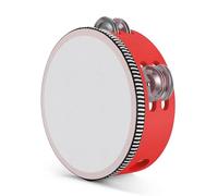 Flexzion Wood Handheld Tambourine Adults 6-Inch Double Row 8-Pair Jingles (Red) - Percussion Round Tamborines Musical Instrument with Metal Zills