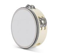 Flexzion Wood Handheld Tambourine Adults 6-Inch Double Row 8-Pair Jingles (Wood) - Percussion Round Tamborines Musical Instrument with Metal Zills