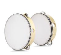 Flexzion Wood Handheld Tambourines - 8 and 6 Inch Set of 2 Pack, with Single Row Metal Jingle Bell (Wood) Hand Held Tambourine Percussion Drum Moon Musical Instrument
