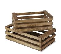 Flexzion Wooden Crate Box with Handles, 2 Pack Rustic Brown Wood Crates for Storage and Display, Large & Medium Nesting Crates for Home, Kitchen, Office, Pantry, Wedding and Rustic Decor