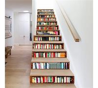 FLFK 13Pcs 3D Retro Bookcase Stair Risers Stickers Peel and Stick - Vinyl Removable Self-Adhesive Staircase Stickers Decals for Home Office Decor 39.3"x 7.08"