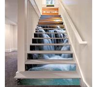 FLFK 13Pcs Amazing Sunset Waterfall Staircase Sticker Peel and Sick 39.37"x7.08",Self-Adhesive Stair Risers Stickers Decals Mural Wallpaper for Home Decor