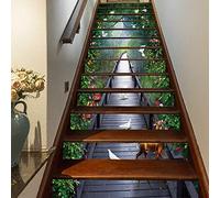 FLFK 13Pcs Animal Fantasy Forest Staircase Sticker Peel and Sick 39.37"x7.08",Self-Adhesive Stair Risers Stickers Decals Mural Wallpaper for Home Decor