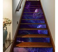 FLFK 13Pcs Galaxy Star Field in Space Staircase Sticker Peel and Sick 39.37"x7.08",Self-Adhesive Stair Risers Stickers Decals Mural Wallpaper for Home Decor