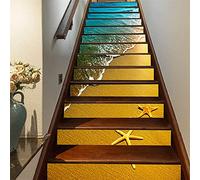 FLFK 13Pcs Ocean Beach Starfish Stair Risers Sticker Peel and Sick 39.37"x7.08",Self-Adhesive Staircase Stickers Decals Mural Wallpaper for Home Decor