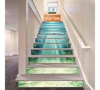 FLFK 13Pcs Stair Risers Stickers 39.37"x7.08",Peel and Sick Vinyl Staircase Stickers Decals, Deep Blue Ocean Mural Wallpaper for Stair Steps