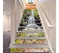 FLFK 13Pcs Stair Risers Stickers 39.37"x7.08",Peel and Sick Vinyl Staircase Stickers Decals, Sunshine Waterfalls Mural Wallpaper for Stair Steps
