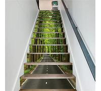 FLFK 13Pcs Stair Risers Stickers Peel and Sick 39.37"x7.08",Self-Adhesive Staircase Stickers Decals, Green Forest Path Mural Wallpaper for Stair Steps