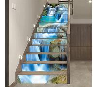 FLFK 13Pcs Stair Risers Stickers Peel and Sick 39.37"x7.08",Self-Adhesive Staircase Stickers Decals, Stone Waterfall Rock Mural Wallpaper for Stair Steps
