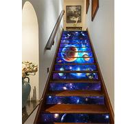 FLFK 13Pcs Stair Risers Stickers Peel and Sick 39.37"x7.08",Self-Adhesive Staircase Stickers Decals, Solar System Planet Mural Wallpaper for Stair Steps