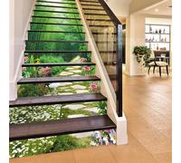 FLFK 13Pcs Stair Risers Stickers Peel and Sick 39.37"x7.08",Self-Adhesive Staircase Stickers Decals, Spring Bamboo Forest Landscape Mural Wallpaper for Stair Steps