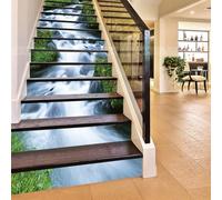 FLFK 13Pcs Stair Risers Stickers Peel and Sick 39.37"x7.08", Vinyl Staircase Stickers Decals, Green Grass Streams Landscape Mural Wallpaper for Stair Steps