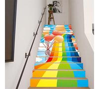 FLFK 13Pcs Staircase Sticker Peel and Sick 39.37"x7.08",Self-Adhesive Stair Risers Stickers Decals,Rainbow Balloon Mural Wallpaper for Stair Steps