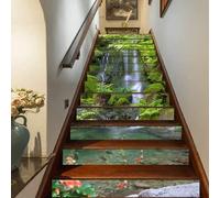 FLFK 13Pcs Waterfall Fishes Staircase Sticker Peel and Sick 39.37"x7.08",Self-Adhesive Stair Risers Stickers Decals Mural Wallpaper for Home Decor