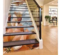 FLFK 15Pcs Brown Flowers Staircase Sticker Peel and Sick 39.37"x7.08",Self-Adhesive Stair Risers Stickers Decals Mural Wallpaper for Home Decor