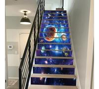 FLFK 15Pcs Stair Risers Stickers Peel and Sick 39.37"x7.08",Self-Adhesive Staircase Stickers Decals, Solar System Planet Mural Wallpaper for Stair Steps