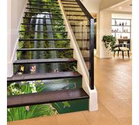 FLFK 15Pcs Stair Risers Stickers Peel and Sick 39.37"x7.08",Self-Adhesive Staircase Stickers Decals, Waterfall Flowers Fishes Mural Wallpaper for Stair Steps