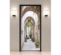 FLFK 3D Arched Pathway to Gardens Door Stickers Peel and Stick 77x200cm,Self-Adhesive Door Wallpaper Poster Wall Murals for Bedroom Decor(2Pcs/Set)
