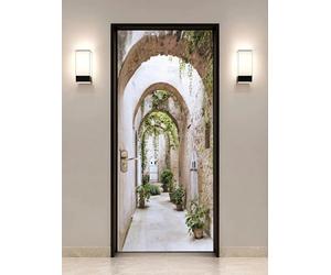 FLFK 3D Arched Pathway to Gardens Door Stickers Peel and Stick 77x200cm,Self-Adhesive Door Wallpaper Poster Wall Murals for Bedroom Decor(2Pcs/Set)