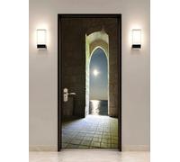 FLFK 3D Arched Stone Passage to Sea Door Sticker Peel and Stick 85x215cm- Self-Adhesive Door Poster Wallpaper Murals Decal for Home Bedroom Decor(2Pcs/Set)