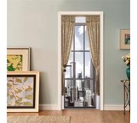 FLFK 3D Door Mural Peel and Stick 77x200cm - View from Window of The City Self-Adhesive Door Stickers Wallpaper Wall Poster Decals for Bedroom Home Decor(2Pcs/Set)