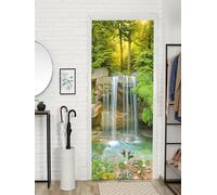 FLFK 3D Door Sticker Peel and Stick 77x200cm- Self-Adhesive Door Wall Murals Poster Wallpaper Decals Mountain Stream Waterfall for Home Decor(2Pcs/Set)