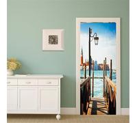 FLFK 3D Door Sticker Peel and Stick 77x200cm- Self-Adhesive Door Wraps Murals Wallpaper Poster Decals Venice The Grand Canal Pier for Bedroom Decor(2Pcs/Set)