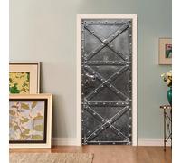FLFK 3D Door Sticker Peel and Stick 77x200cm- Self-Adhesive Door Wraps Wall Murals Poster Wallpaper Decals Vintage Iron Gate for Bedroom Decor(2Pcs/Set)
