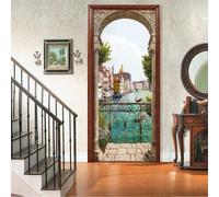 FLFK 3D Door Sticker Peel and Stick 85x215cm- Self-Adhesive Door Wallpaper Poster Murals Wall Decals Italy River Side City for Bedroom Decor(2Pcs/Set)