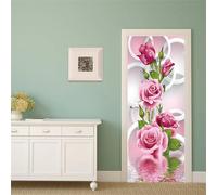 FLFK 3D Door Sticker Peel and Stick 85x215cm- Self-Adhesive Door Wraps Murals Wallpaper Poster Decals Circle Rose Flower for Bedroom Decor(2Pcs/Set)