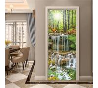 FLFK 3D Door Stickers Peel and Stick 77x200cm,Self-Adhesive Door Murals Wallpaper Wall Poster Sunshine Forest Deer Decals for Home Decor(2Pcs/Set)