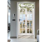 FLFK 3D Door Stickers Peel and Stick 85x215cm,Self-Adhesive Door Murals Wallpaper Wall Poster European Style Arch Pastoral Decals for Home Decor(2Pcs/Set)