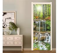 FLFK 3D Door Stickers Peel and Stick 85x215cm,Self-Adhesive Door Murals Wallpaper Wall Poster Sunshine Forest Deer Decals for Home Decor(2Pcs/Set)