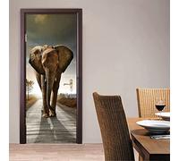FLFK 3D Elephant Door Murals Peel and Stick 77x200cm- Self-Adhesive Door Stickers Poster Murals Wallpaper Decals for Home Bedroom Office(2Pcs/Set)