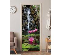 FLFK 3D Lotus Stream Landscape Door Murals Peel and Stick 85x215cm,Self-Adhesive Door Stickers Poster Wallpaper Wall Decals for Home Decor(2Pcs/Set)