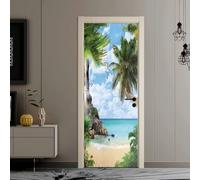 FLFK 3D Palm Tree Door Murals Peel and Stick 85x215cm- Self-Adhesive Door Wall Murals Wallpaper Decals for Home Bedroom Office(2Pcs/Set)