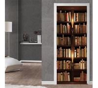 FLFK 3D Retro Bookshelf Door Sticker Peel and Stick 85x215cm,self-Adhesive Door Wraps Murals Fridge Wallpaper PVC Poster Decal for Bedroom Decor(2Pcs/Set)
