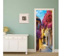 FLFK 3D Small Town Door Stickers Peel and Stick - Removable Waterproof Door Murals Wallpaper Wall Decals for Home Decor 30.3"x78.7"