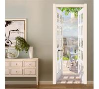FLFK 3D View from The Balcony Landscape Door Sticker Peel and Stick 77x200cm- Self-Adhesive Door Poster Wallpaper Wall Murals Decal for Home Bedroom Decor(2Pcs/Set)