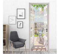 FLFK 3D View from The Balcony Landscape Door Sticker Peel and Stick 85x215cm- Self-Adhesive Door Poster Wallpaper Wall Murals Decal for Home Bedroom Decor(2Pcs/Set)