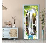 FLFK Peel and Stick Door Sticker 77x200cm-3D European Arch Waterfall Self-Adhesive Door Mural Poster Photo Wallpaper for Bedroom Office Decor(2Pcs/Set)