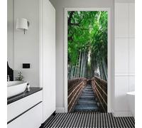 FLFK Peel and Stick Door Sticker 77x200cm-3D Path in a Forest of Bamboo Self-Adhesive Door Mural Poster Photo Wallpaper for Bedroom Office Decor(2Pcs/Set)