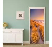 FLFK Peel and Stick Door Sticker 77x200cm-3D Sunset on The Island Self-Adhesive Door Mural Poster Photo Wallpaper for Bedroom Office Decor(2Pcs/Set)